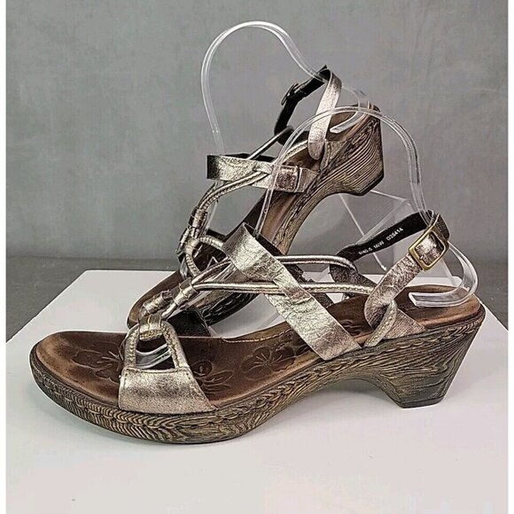 Women's Born Silver Metallic Leather Strappy Wedge Heeled Sandals Size 9 / 40.5 - Picture 2 of 15